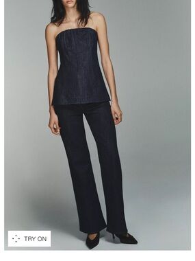 Zara Dark Navy Strapless Denim Top